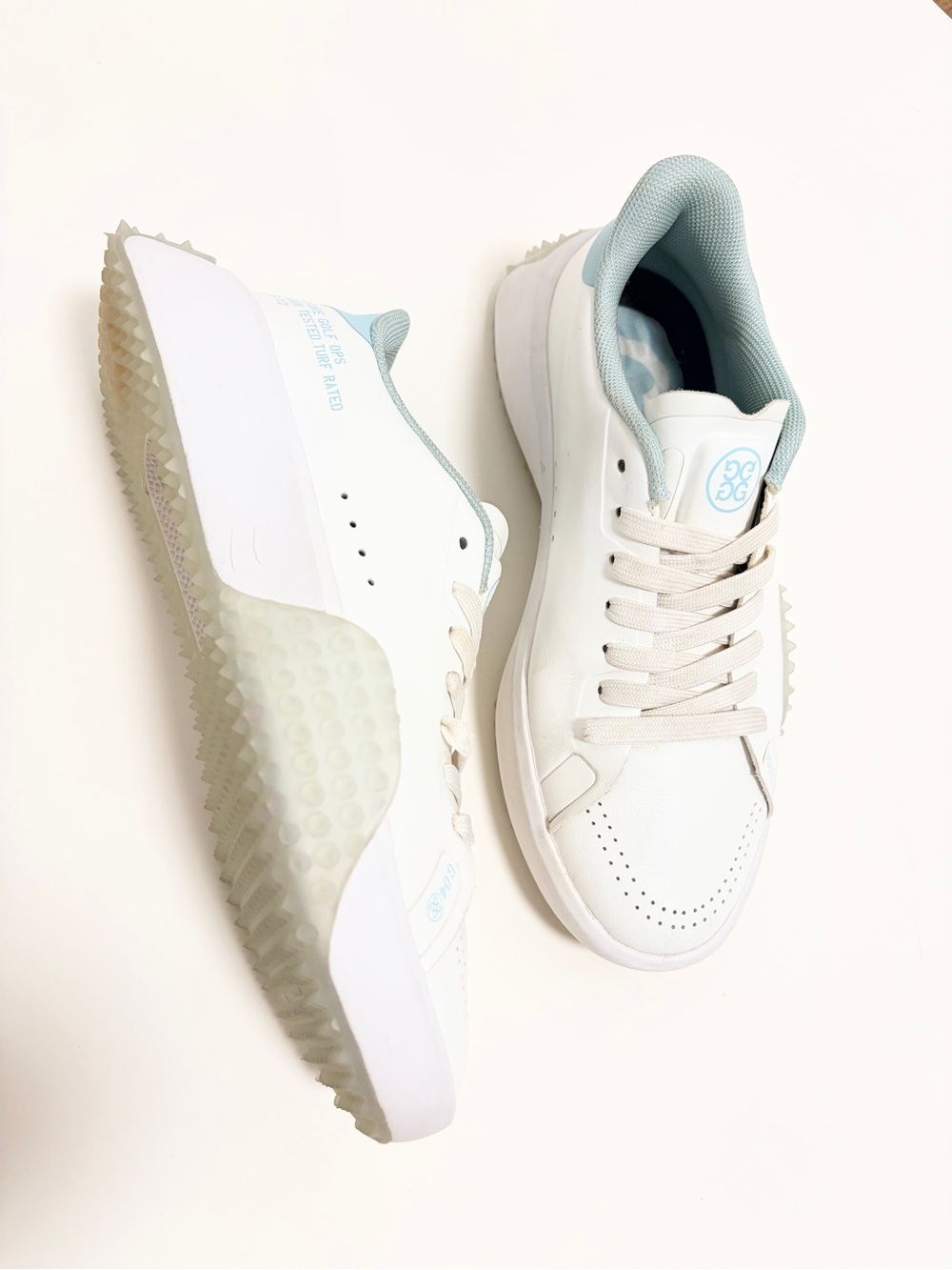 G/FORE G.112 Snow/Seaglass Golf Shoes White PU Leather Sneakers SZ 5